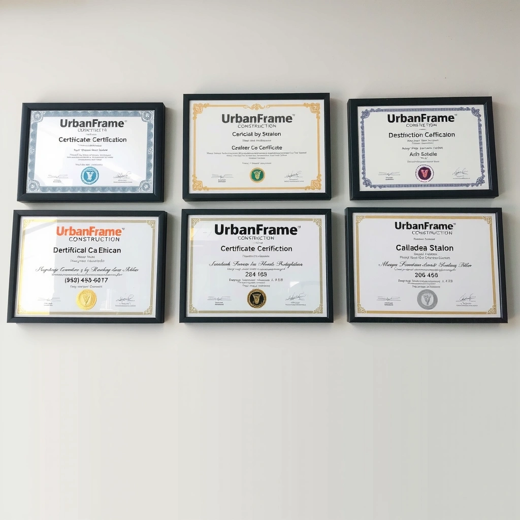 UrbanFrame Construction certifications and awards display